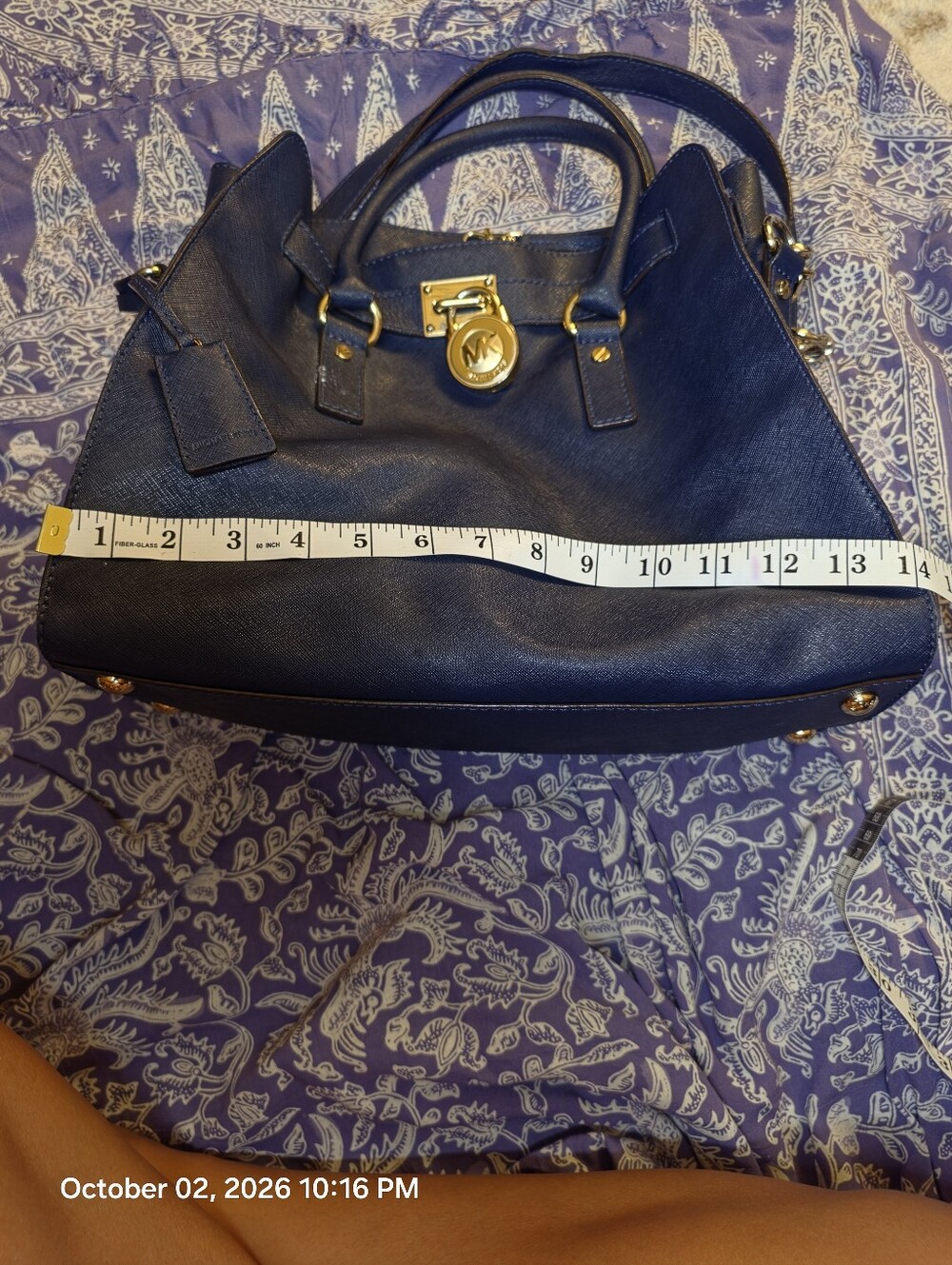 Michael Kors Navy Saffiano Satchel with Gold Hardware- WELL-LOVED